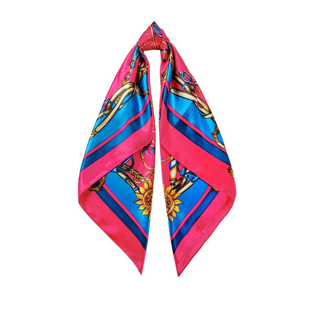 90cm Black Silk Scarf - Women's Versatile Retro Chain Print Square Headscarf