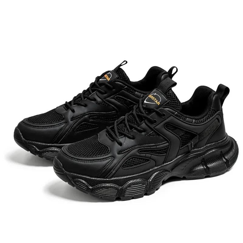 

Мужские сетчатые дышащие повседневные туфлиНовая весенне-осенняя модная и универсальная однотонная персонализированная спортивная обувь на шнуровке 44 чёрный