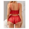 European and American new mesh yarn love printing deep V suspender split sex underwear set