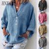 Women's Fashion Casual Solid Color Print Long Sleeve V Neck Blouses & Shirts