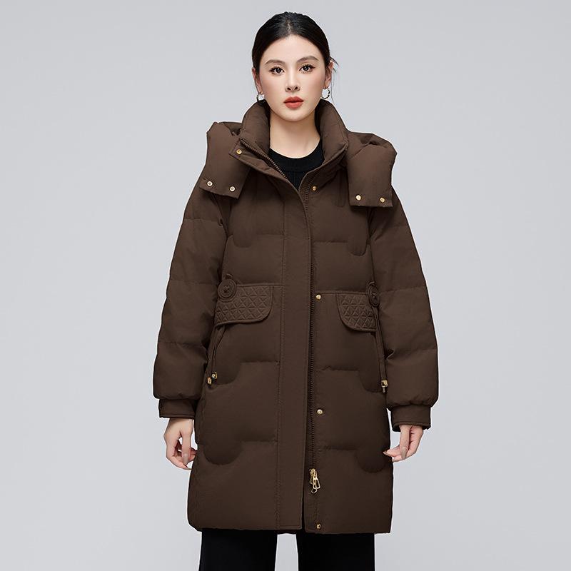 Mid-length down jacket for women new winter fashion hooded thickened warm white duck down jacket for women