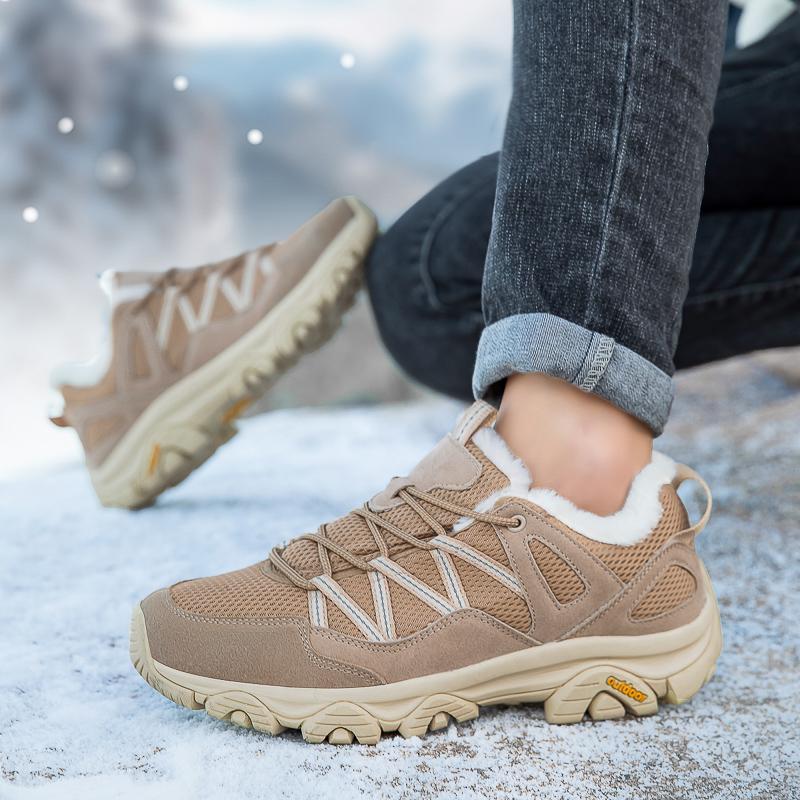 Plush Unisex Hiking Shoes Fur-lined Winter Outdoor Sneakers Men Women Warm Cotton Shoes Anti-slip Climbing Sports Shoes