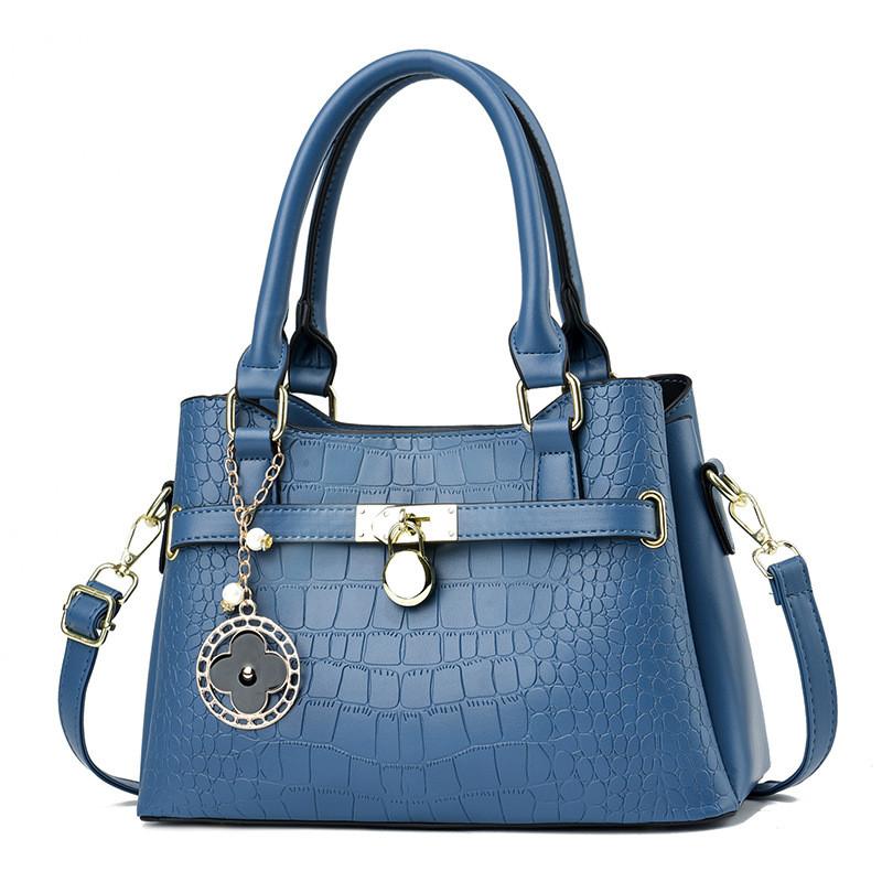Trendy Pu Leather Women s Tote Bag With Elegant Crocodile Texture And Chain Accents синий
