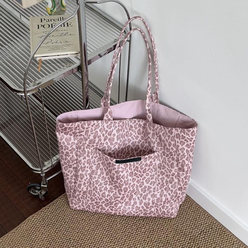 Retro Leopard Tote Handbags for Women College Girls Class Book Shoulder Bags Casual Double-sided Female Large Shopping Bag