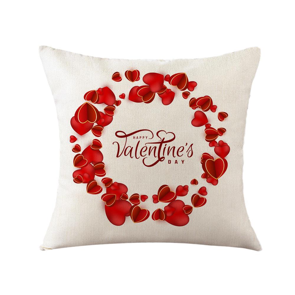 Valentine's Day Cushion Linen Printed Square Pillow Cover Sofa Cushion Plaid Love Cushion Cover