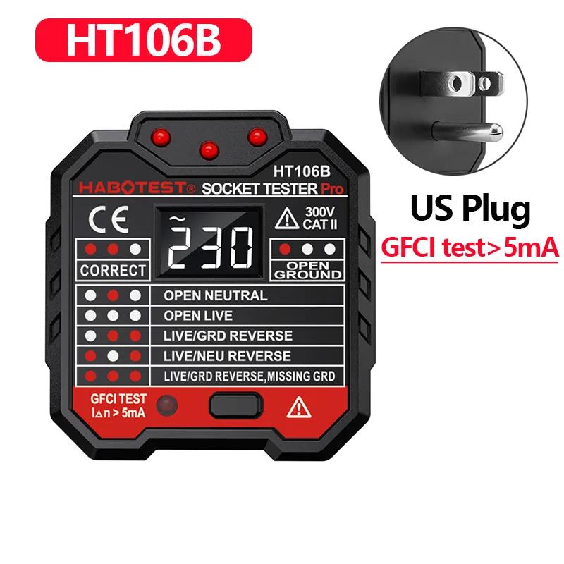 HT106/HT107 Digital Outlet Socket Detector Voltage Test Socket Testers US/UK/EU Plug Ground Zero Line Phase Check RCD NCV Tester