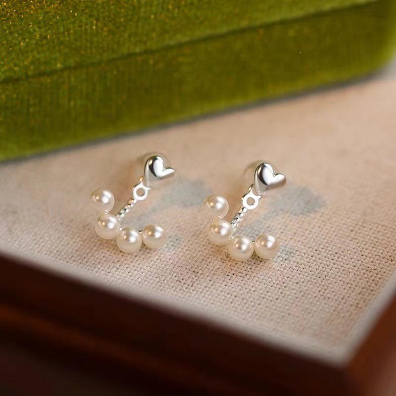 2024 New Luxury 925 Sterling Silver Heart Pearl Stud Earrings for Women - High-End Jewelry