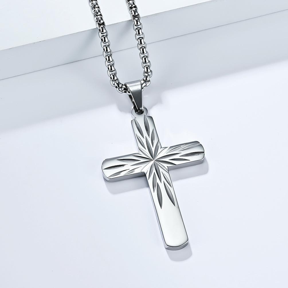 New Men s Fashion Simple Cross Necklace Versatile Titanium Steel Jewelry 60CM