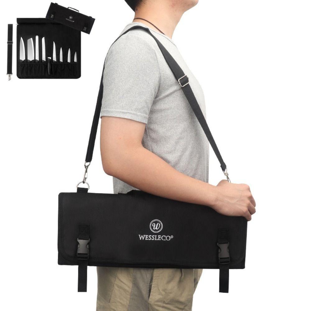 Oxford Material Chef Knife Roll Bag Carry Handle with Shoulder Strap Chef Knife Case Large Capacity Double Folded Design