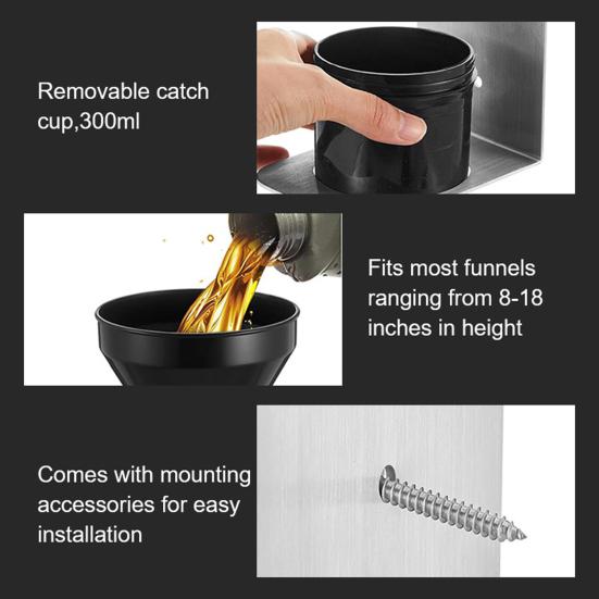 Kit Porta Imbuti per Olio 2 Pezzi Organizer per Imbuti Include Staffe in Lega di Alluminio Tazze Rimovibili Rastrelliera Porta Imbuti per Garage Officina Rimorchio Automobilistico