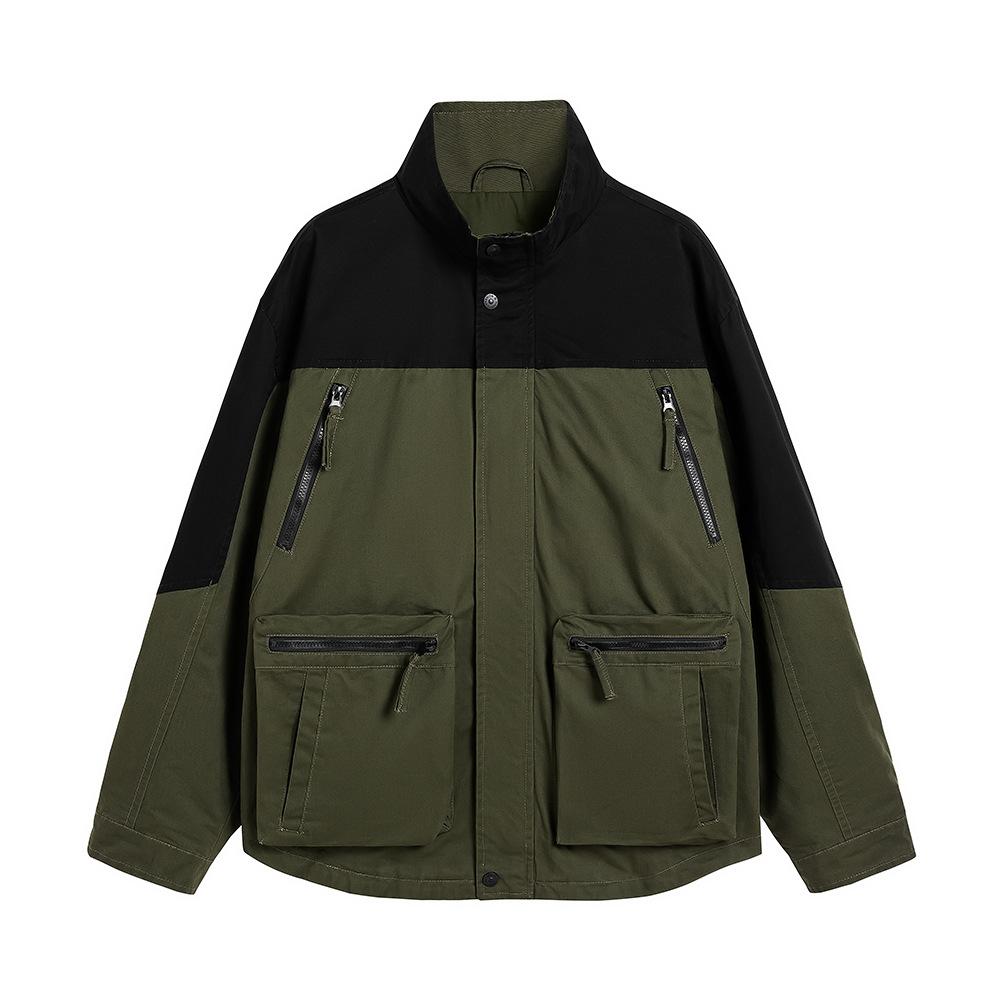 Spring and Autumn Simple Japanese Men's Charge Jacket Work Jacket Multi-bag Versatile Color Block Windproof Outdoor