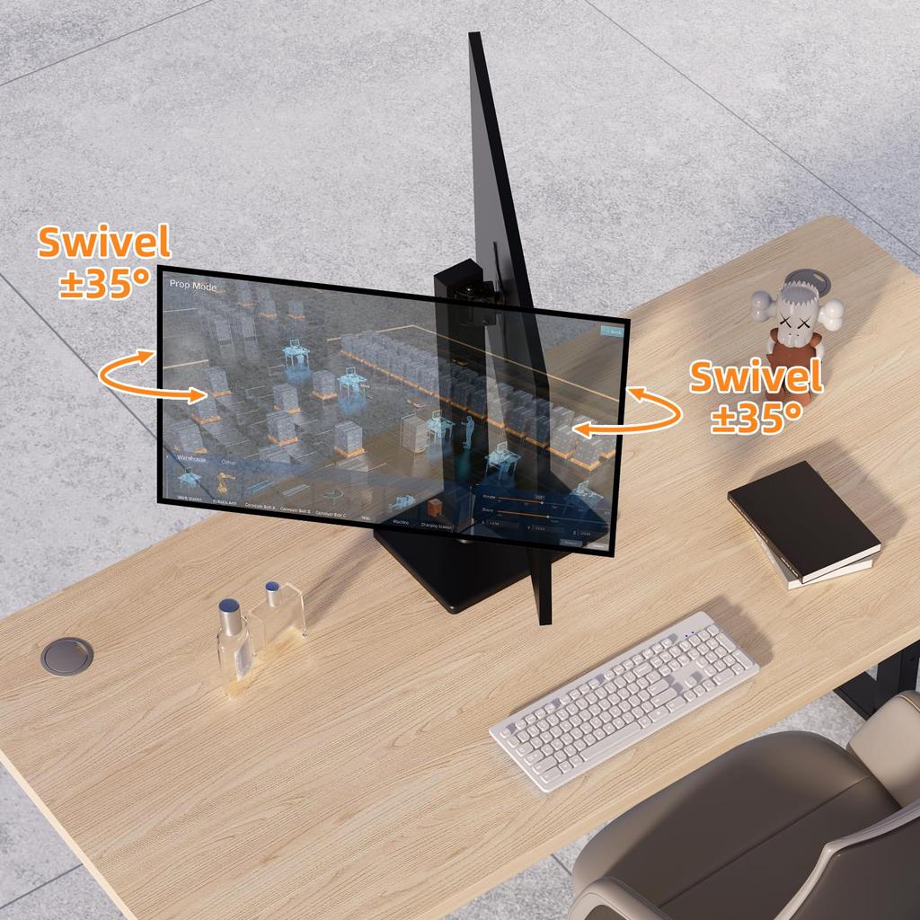 Suptek Monitor Monitor 1 Freestanding TV Compatible with Height Angle Adjustable Left and VESA 50x50 75X75 Load Capacity Wooden Black Arm, Stand,