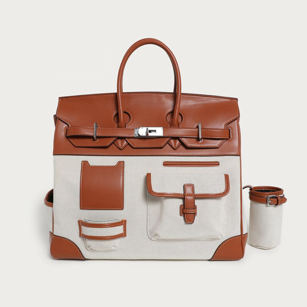 2026 Season New Contrasting Color Canvas Color Matching Portable Extra Large Platinum Bag Leisure Travel Bag Shoulder Messenger Women's Bag