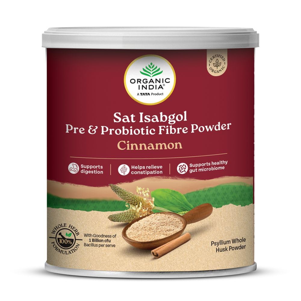 

Organic India Sat Isabgol Pre And Probiotic Fibre Powder Cinnamon Digestive Support Supplement 100 g Pack Of 1