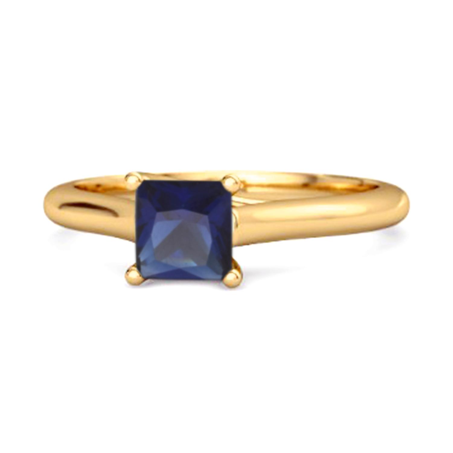 Solitaire Square Cut Blue Sapphire 925 Sterling Silver Gold Vermeil Promise Ring 10.5