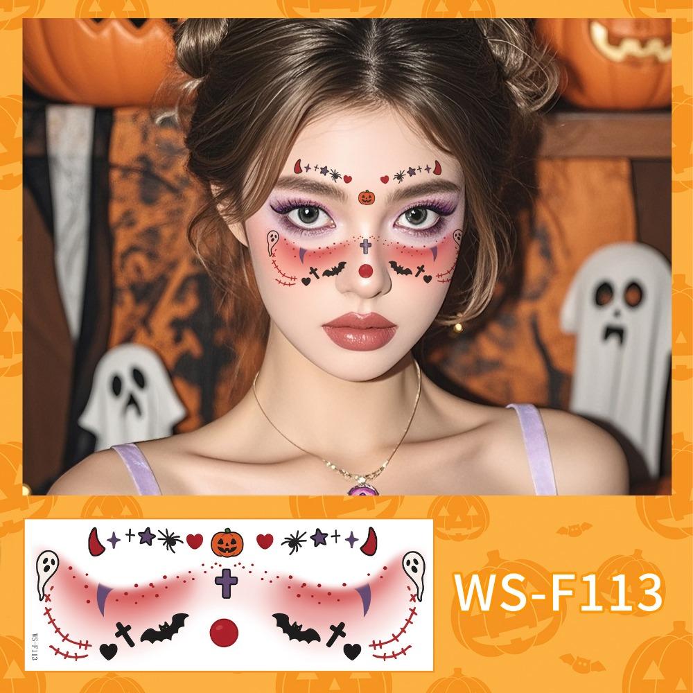 

Portable Cheek Temporary Stickers Waterproof Bat Face Stickers Makeup Halloween Face Tattoo Ball Style 1