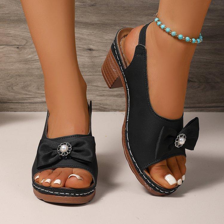 Fashion high-heeled sandals tow summer bow one-word casual sandals tow