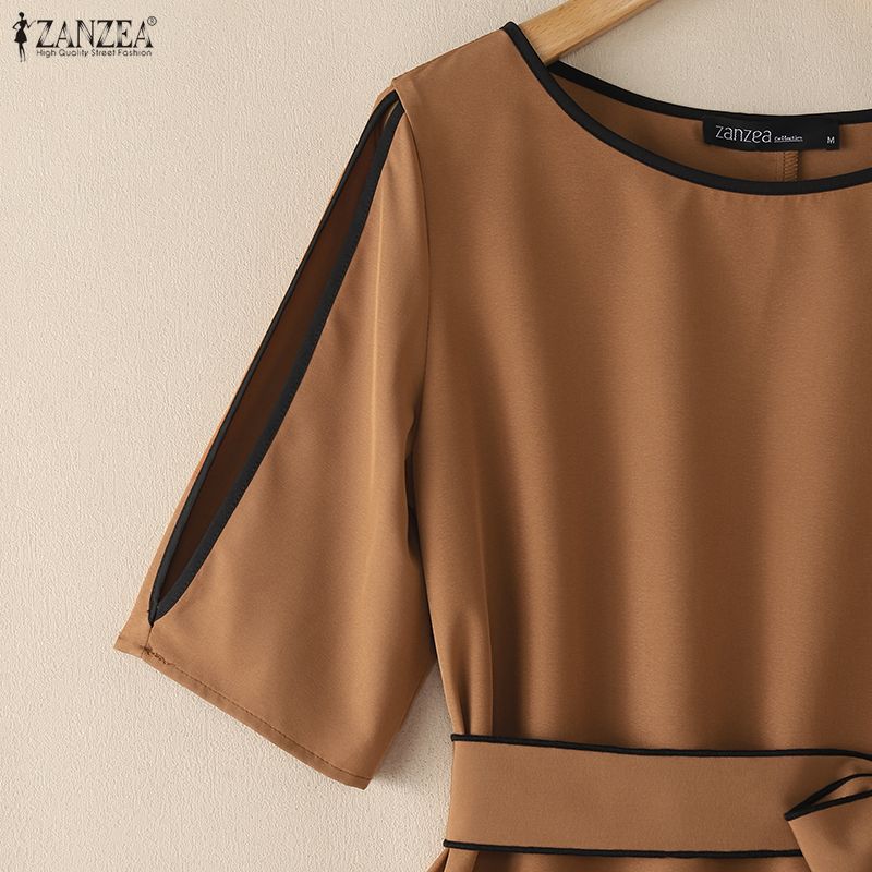 ZANZEA Women Hollow Half Sleeve Blouse and Wide Leg Pants Casual Two Piece Suit Sets