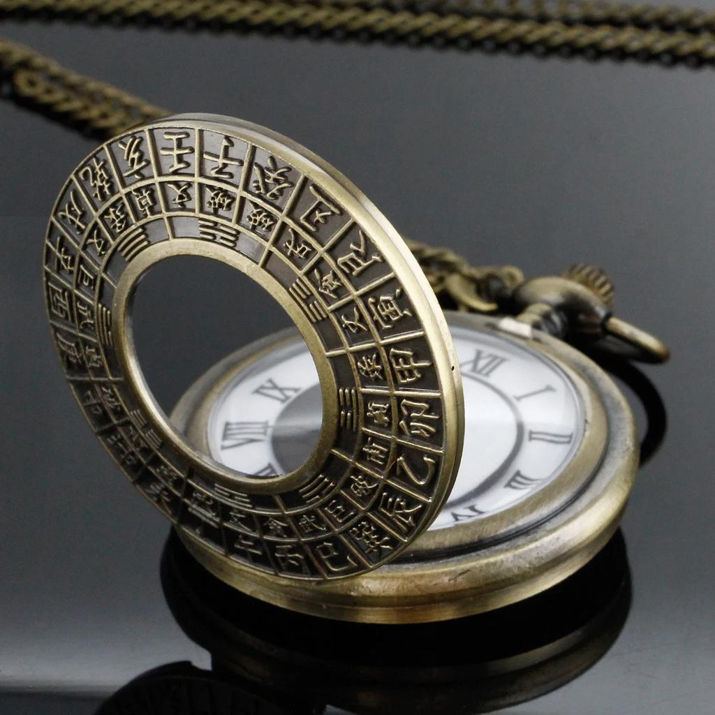 10pcs/lot Wholesale New Chinese Yin Yang Taiji Black White Quartz Pocket Watch Retro Men and Women Necklace Pendant Clock Gift