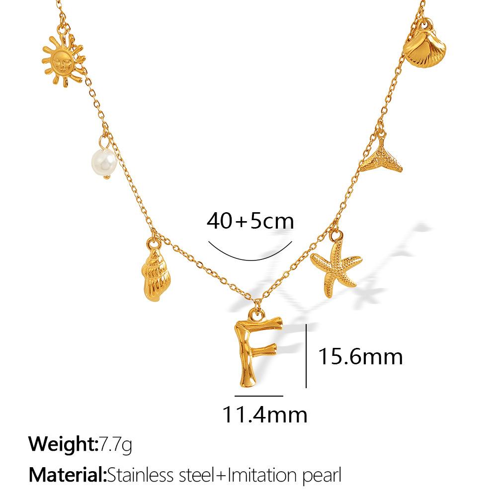 New Arrival Gold Boho Ocean Conch Starfish Shell Charm Necklace Stainless Steel A-Z Alphabet Initial Letter Beach Necklace Women