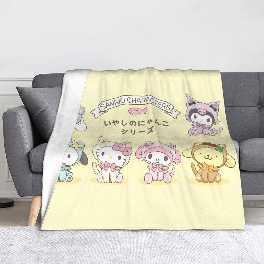 Kawaii Kuromi Anime Blanket Coral Fleece Plush Winter Multi-function Super Soft Throw Blankets for Home Office Bedspreads