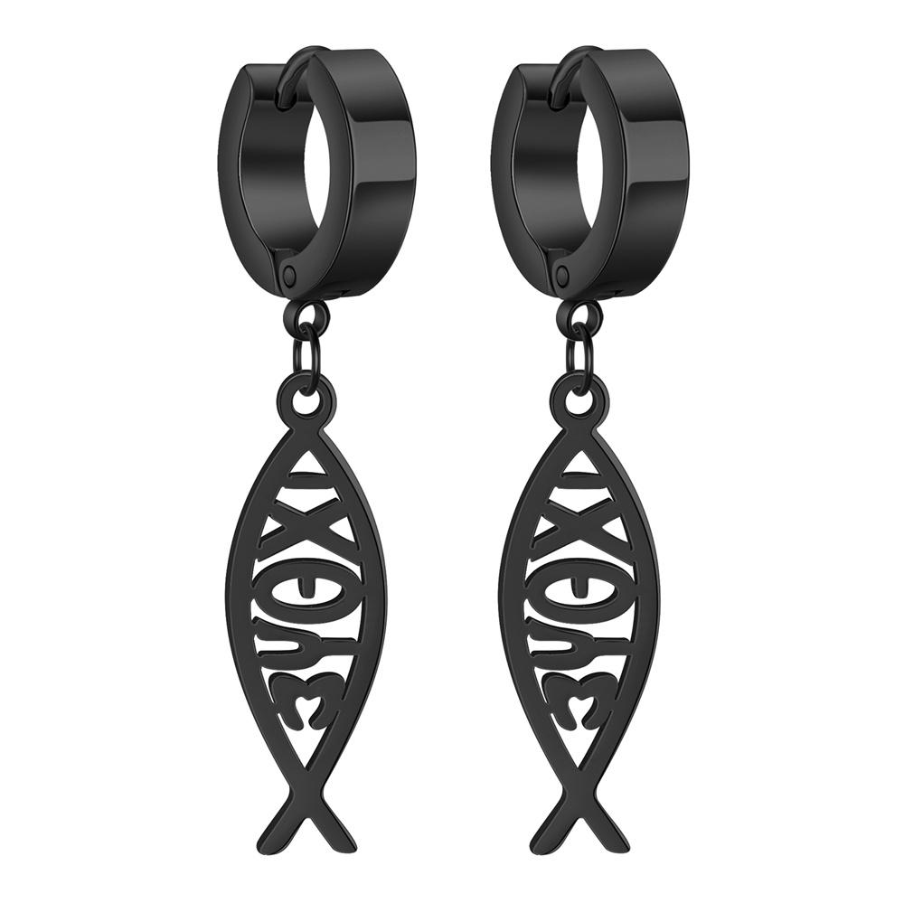 EUEAVAN Stainless Steel Ichthys Jesus Fish Dangle Earrings for Women Men Christian Symbol Hoop Earrings Amulet Religious Jewelry