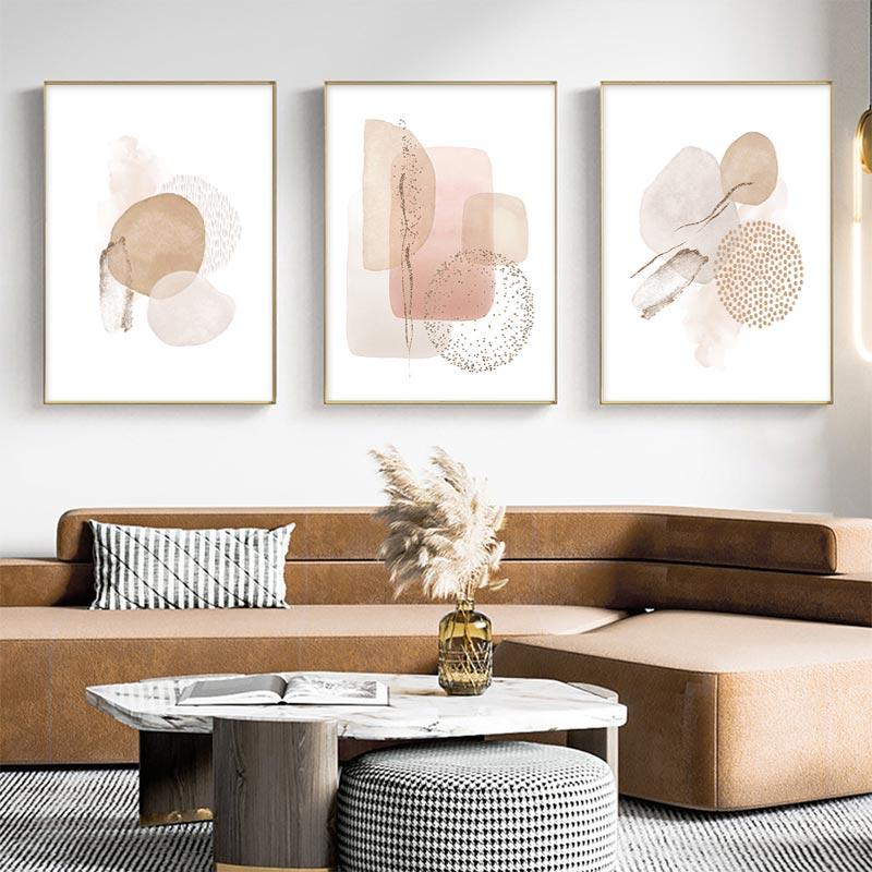 Abstract Watercolor Beige Pink Gold Poster Boho Canvas Print Painting Geometric Wall Art Picture Living Room Interior Home Decor No Frame