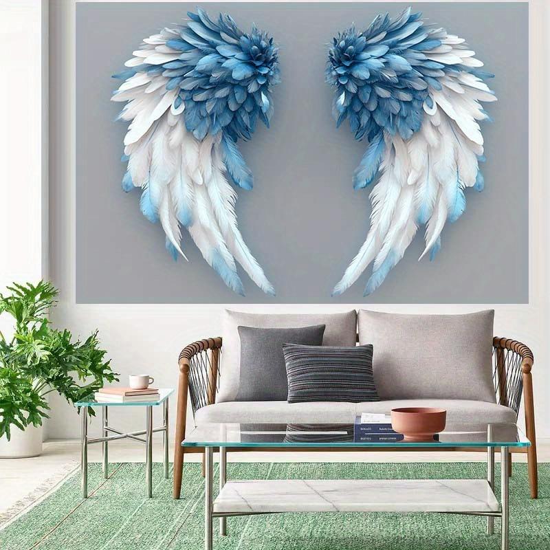2D background banner, blue angel wings background - bird feather pattern photography background fabric, polyester