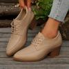 Fashion Retro Black Office Women's Shoes 2025 Spring and Autumn Women's Thick Heel Shoes White Retro Pointed Toe Lace-up High Heels