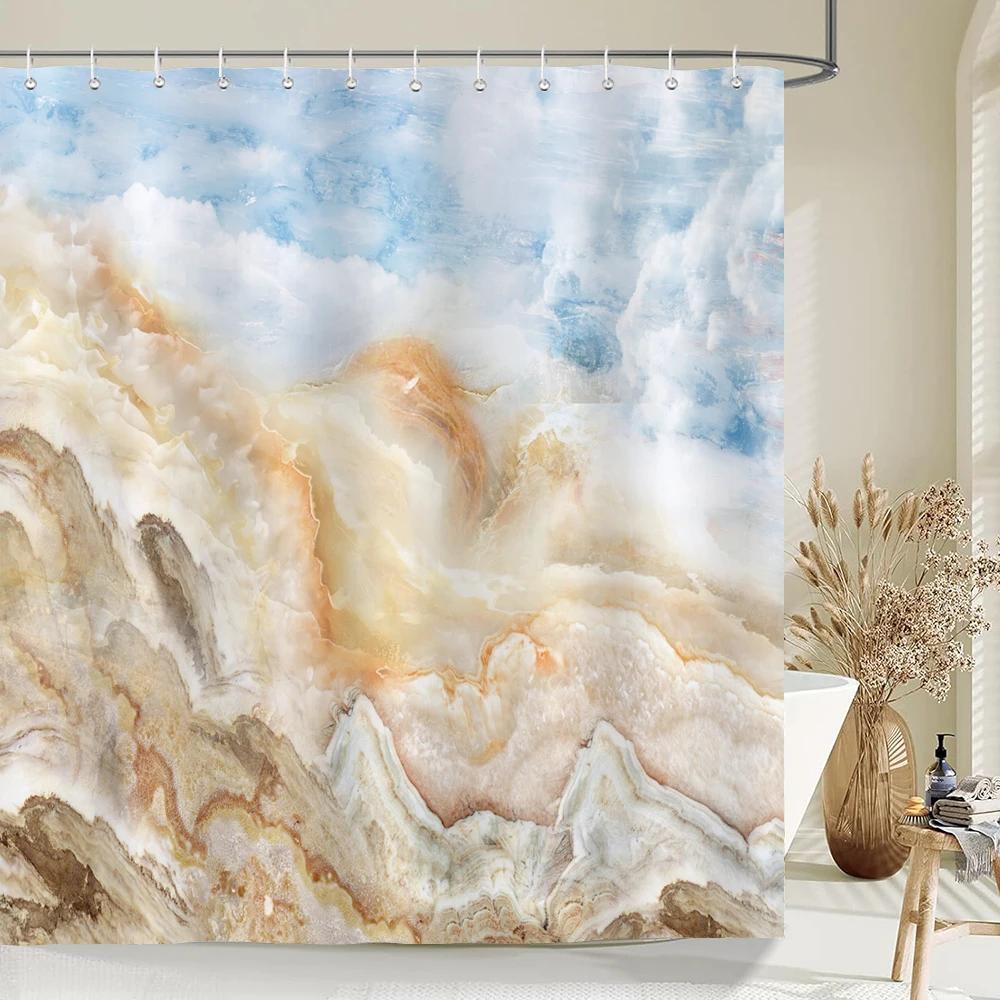 Marble Pattern Texture Shower Curtains Art Abstract Gradient Bathroom Waterproof Polyester Bath Curtain Home Decor with Hooks