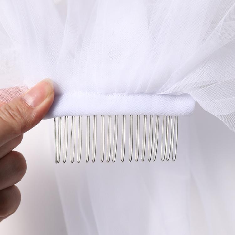 Wedding Veil Single Layer Lace Appliques Fingertip Length Short Tulle for Brides