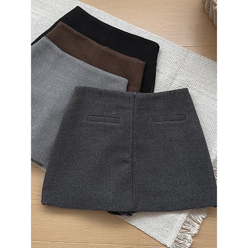 Gray High-Waist Wool A-Line Skirt with Side Zipper - Retro, Versatile, Perfect for Autumn/Winter M