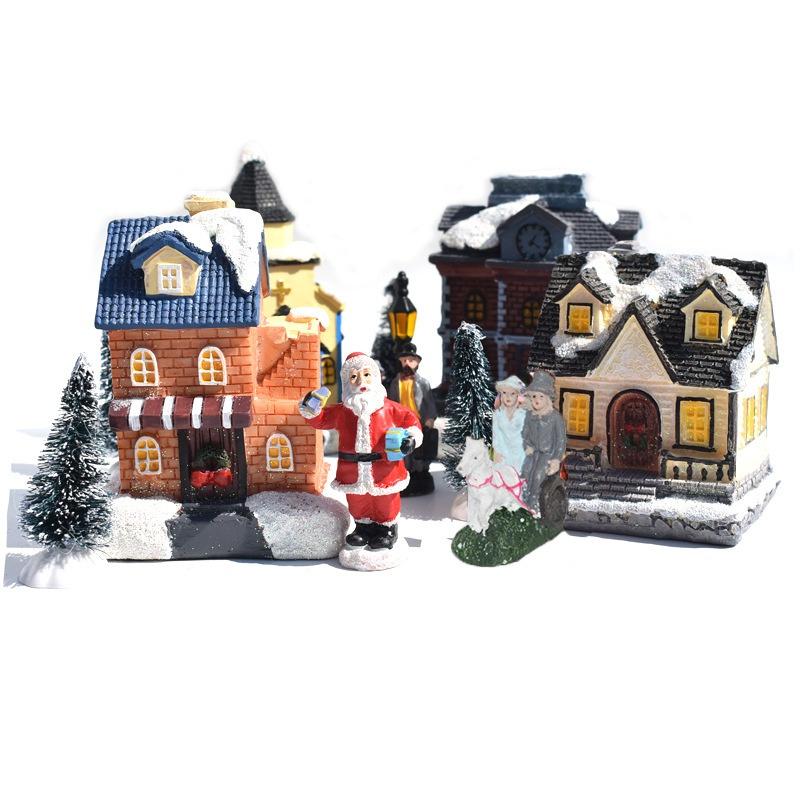 10pcs/set Christmas Ornaments Luminous House Small House Decoration Santa Claus Suit Gift Gift Decorations for Home