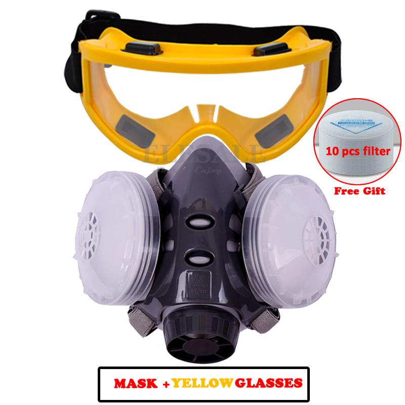 New Dust Mask Respirator For Carpenter Builder Polishing Dust-proof +10 Filters With Safety Glasses Dual Filter Half Face Mask