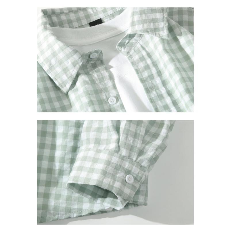 Mens Plaid Loose Long Sleeve Casual Thin Shirt Outerwear