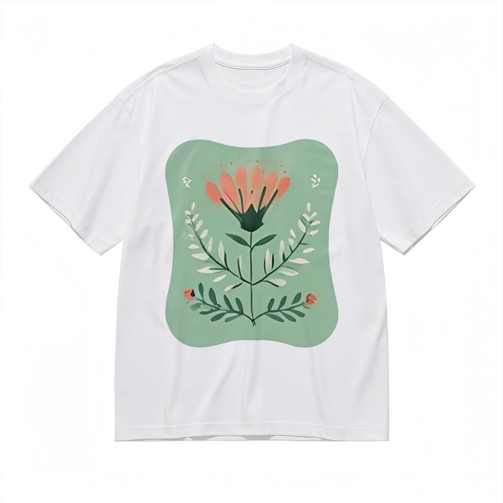 Women's Soft Breathable All Season Classic T-Shirt Mens Womens Tees Top Floral With Green Frame Tee