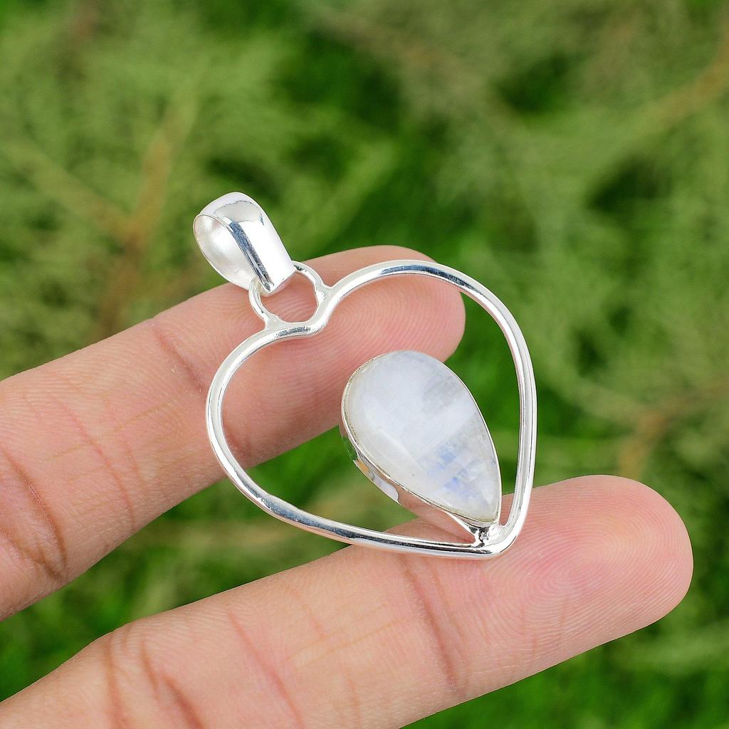 Daughters Day Deal Rainbow Moonstone Gemstone Heart Pendant Jewelry 925 Silver