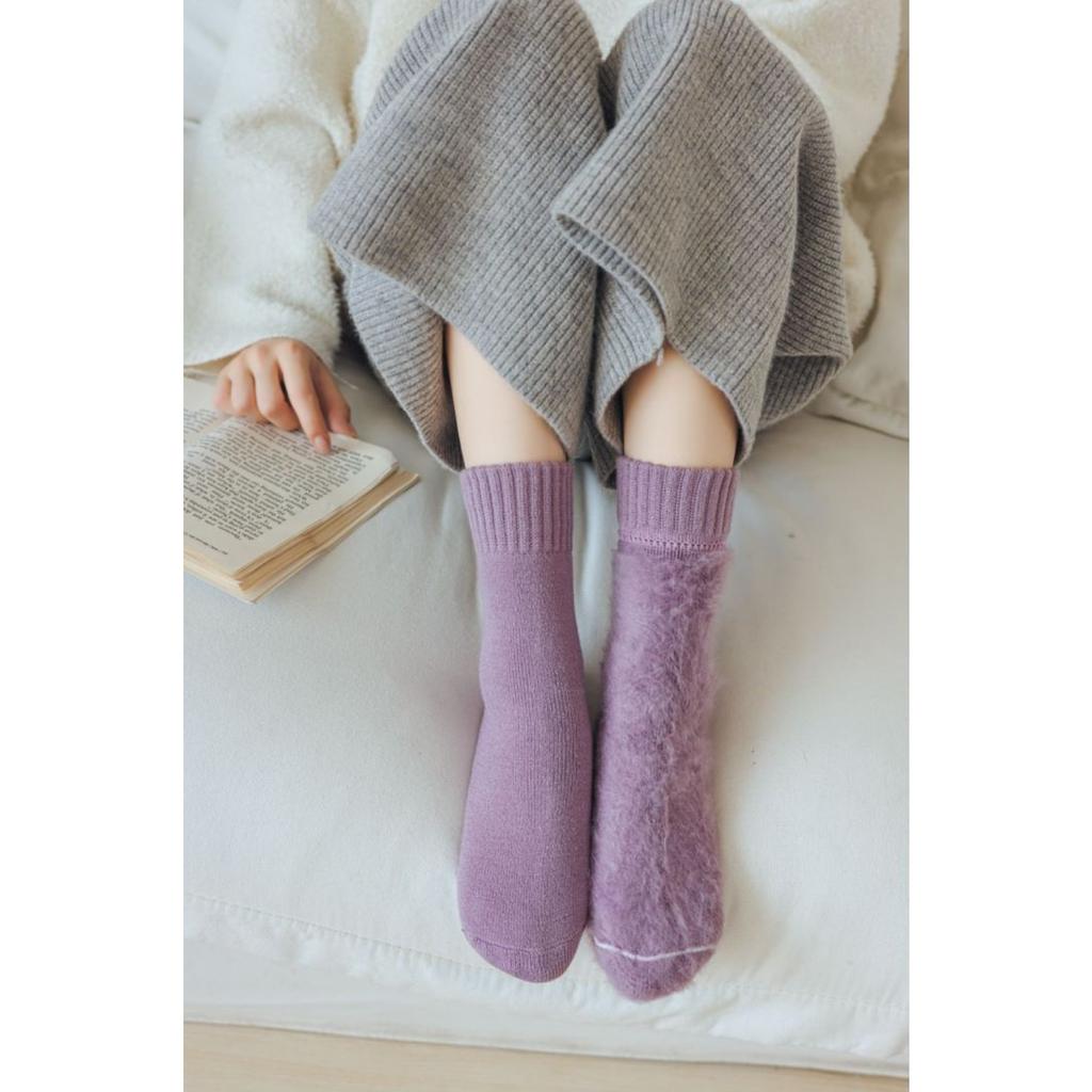 Women's Winter Brushed Socks, Medium Tube Socks, Plush and Thick Warm Towel Bottom Socks, Solid Color, Thick and Versatile Terry Socks