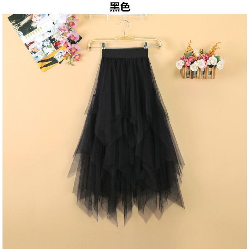 Irregular Mesh Skirt for Female Students Korean Style Pleated Skirt Mid-length Gauze Skirt