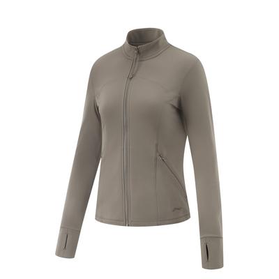 Li Ning Fitness Series Solid Color Stand Collar Comfortable Breathable Versatile Fleece Warm Cardigan Sweatshirt Women Sweatshirt AWDU622-1