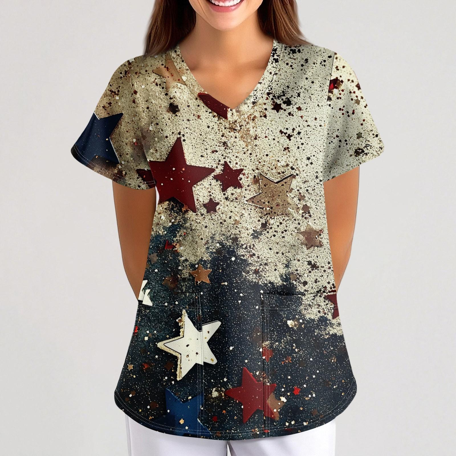 

Плюс размер скраб с принтом, рабочая форма, топы для женщин, забавные футболки с перекрестным v-образным вырезом и короткими рукавами, рабочая одежда, футболка с карманами XXXXXL красный