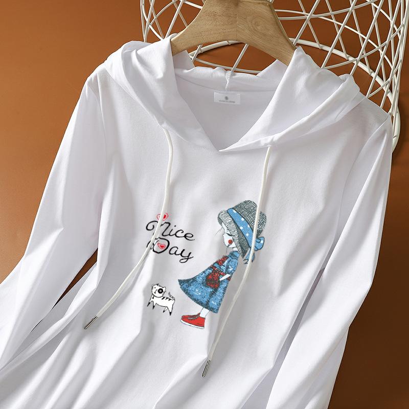 

Женская футболка с длинным рукавом и капюшоном больших размеров Осень/Зима 2025 – Корейский стиль Свободный Модный топ 4XL (Recommended 145-165 Jin)