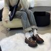 Retro Thick-soled Square-toe Women's Loafers Black British Style Versatile Spring Single Shoes Small Leather 2025