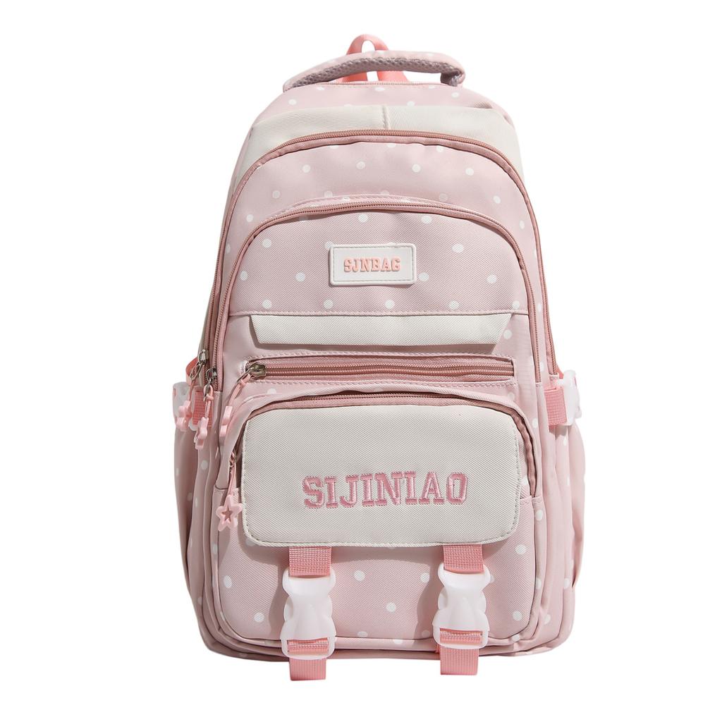 Girls Student Backpack with Polka Dot Color Block Design, Lightweight Bookbag with Padded Back Support for and High School Teens