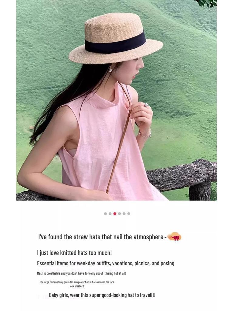 2025 Damen Stroh-Fedora mit breiter Krempe: Flacher, gewebter Strandhut für große Kopfgrößen