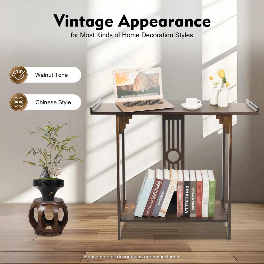 Bymaocar 2-tiers Espresso Narrow Side Table Slim Accent Table Versatile Bamboo Table Heavy Duty Console Table Easy To Assemble