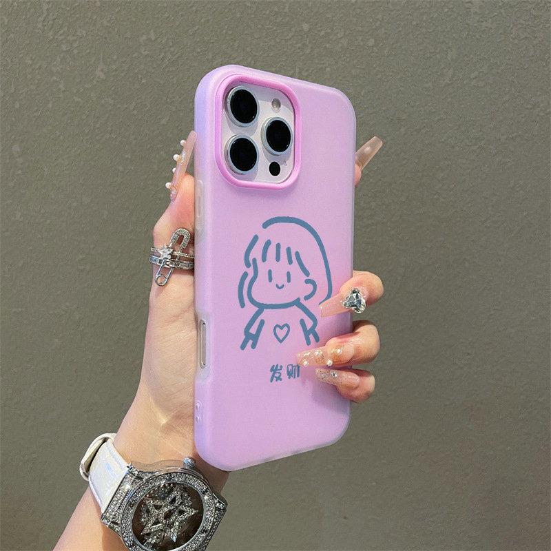 Patterned Matte Frosted Skin Feel Casing PC+TPU 2in1 Cute Girl Printed Protective Cover Soft Back Case