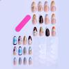 24-piece almond-shaped press-on nails in blue, white, milky white, and coffee color with hand-applied floral embellishments
