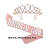 Birthday Crown and Sash Set for Women - Glitter Birthday Girl Sash, Rose-Gold Rhinestone Tiara Headband Gifts Happy Accessories