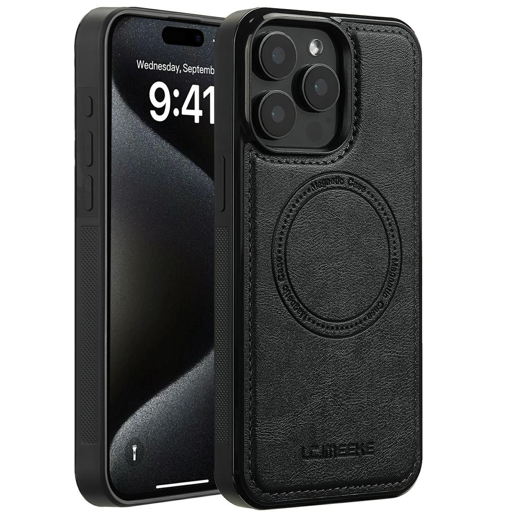 LC.IMEEKE For iPhone 14 Pro Magnetic Case Compatible with MagSafe Leather+TPU Back Cover